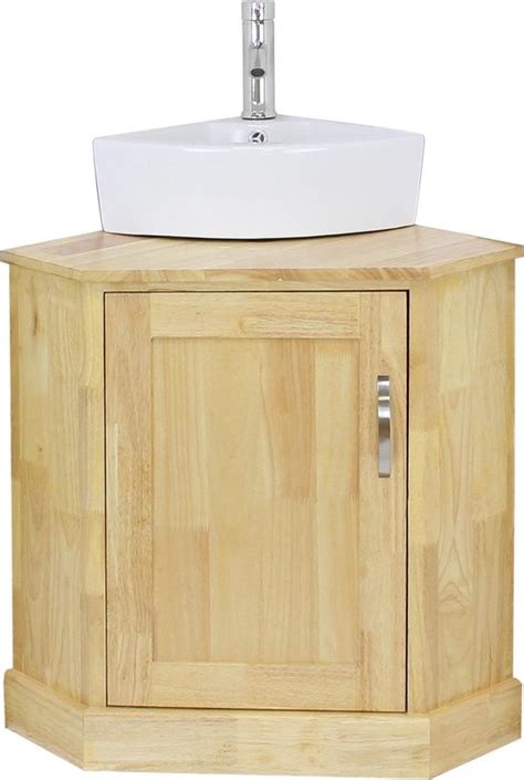 Blupp Solid Oak Corner Bathroom Vanity Unit And Corner Ceramic Sink
