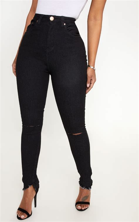 Shape Black Distressed Skinny Jeans Curve Prettylittlething Aus