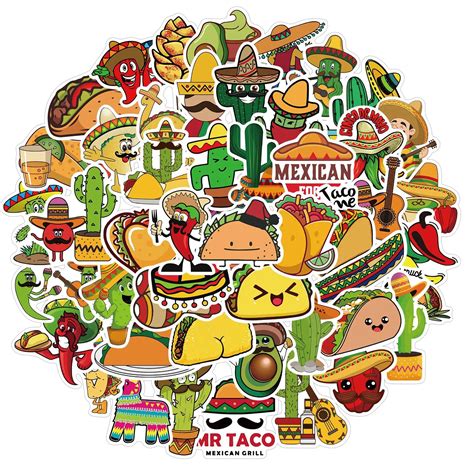 50pcs Mexican Style Food Stickers Vinyl Waterproof Stickers For Laptop