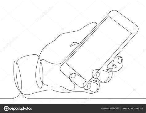 Continuous Line Drawing In His Hand Phone Smartphone — Stock Vector