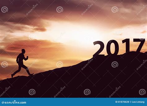 Silhouette Man Running On The Hill Toward 2017 Stock Photo Image Of