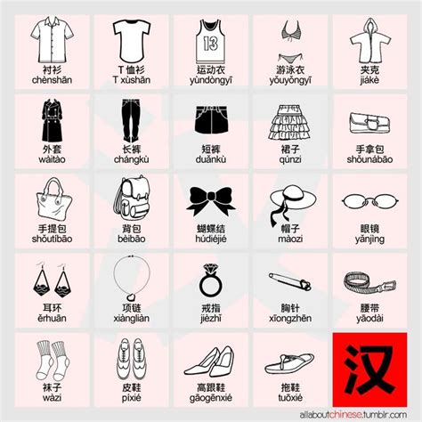 Chinese Vocabulary For Clothes Chinese Language Pinterest