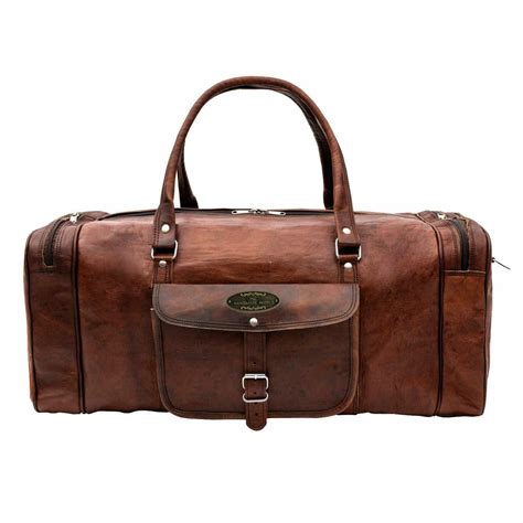 Overnight Carry On Leather Luggage Bag Brown For Women 24 And 22 Inch