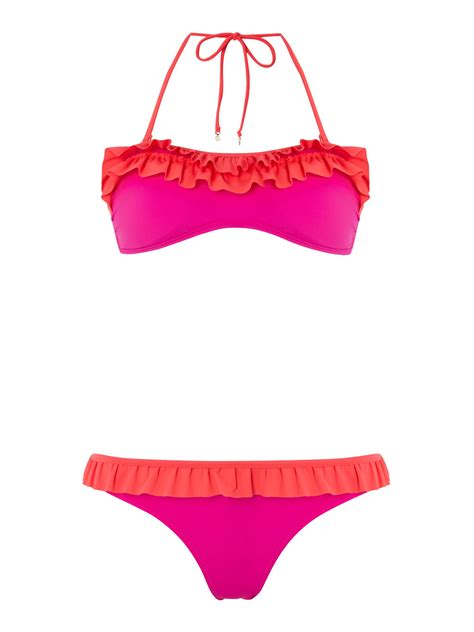 Tommy Hilfiger Ruffle Bandeau Bikini Set In Pink Fuchsia Lyst