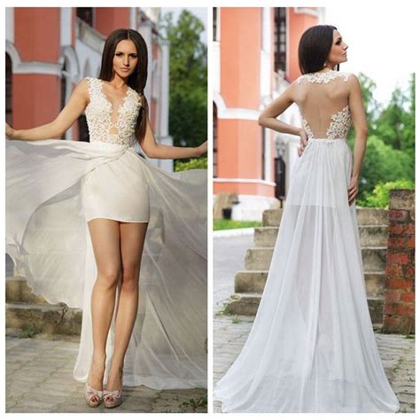 White Wedding Dresses Beach Short Bridal Gowns With Detachable Skirt