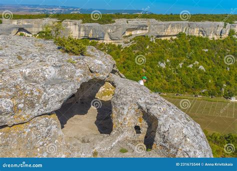 Ancient Stone Caves In A Town Fortess Eski Kermen High In A Rocky