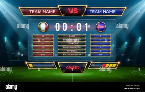 soccer scoreboard football match score and goal statistic table realistic stadium grass field
