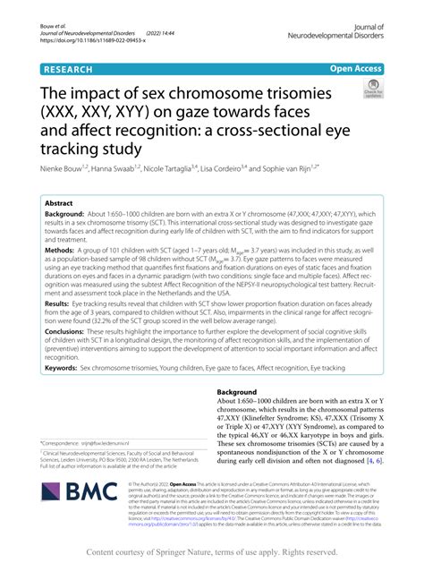 Pdf The Impact Of Sex Chromosome Trisomies Xxx Xxy Xyy On Gaze Towards Faces And Affect