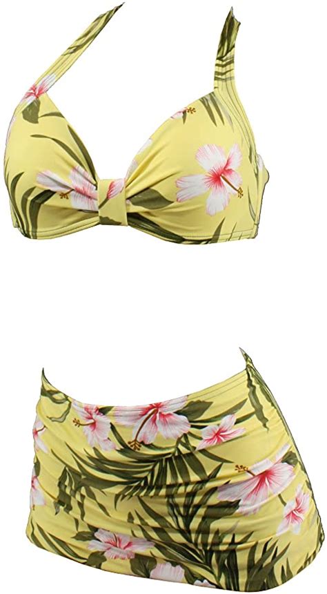 Aloha Beachwear Women Vintage Two Piece Swimsuit Bikini Flower Floral