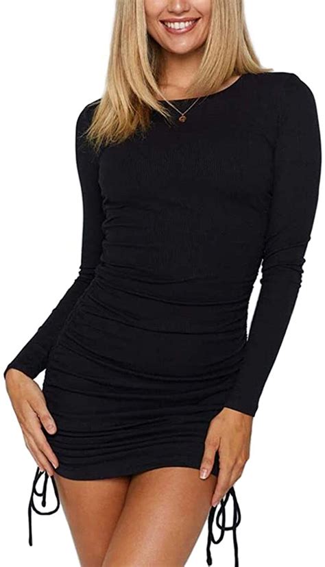 Miivoo Womens Sexy Club Ruched Long Sleeve Drawstring Mini Bodycon Dress Berkeley Technology