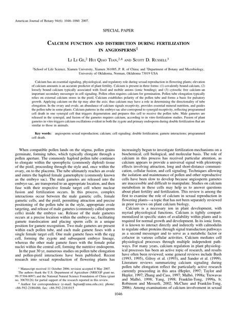 Pdf Calcium Function And Distribution During Fertilization In Angiosperms