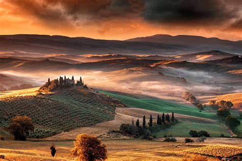 Nature Landscape Mist Sunrise Mountain Valley Tuscany Italy