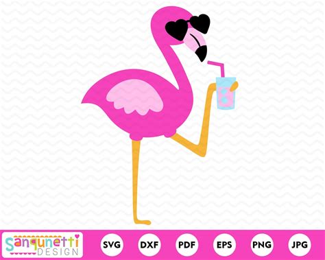 Flamingo With Drink SVG Summer Digital Art Cutting File Etsy