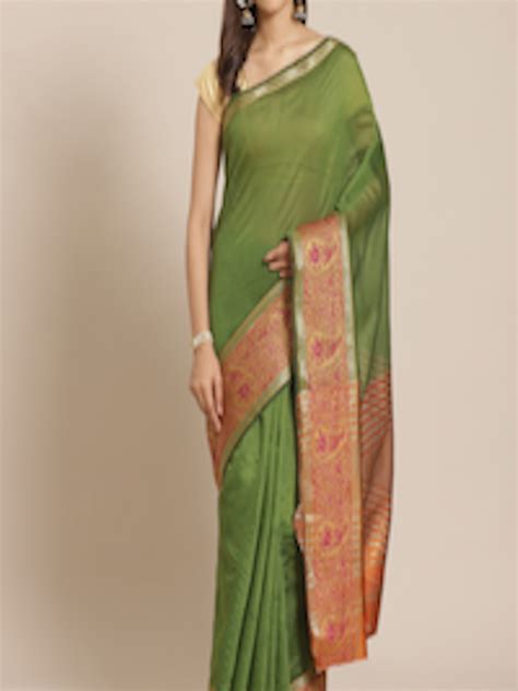 Buy Mitera Green Solid Banarasi Saree Sarees For Women 12984090 Myntra