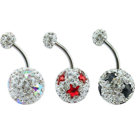 Stainless Steel Star Colorful Belly Button Rings Cubic Zirconia Curved Barbell Navel Rings