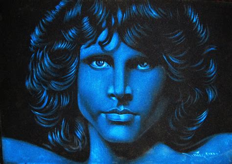 Jim Morrison Portrait In Blue Original Oil Painting On Black Velvet