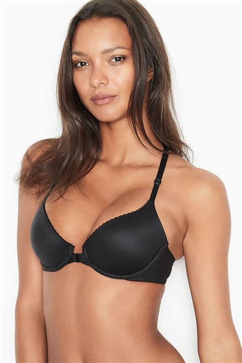 buy victoria s secret black lace trim front fastening lightly lined demi bra from the next uk