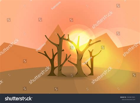 Landscape Naked Trees Sunset Stock Vector Royalty Free