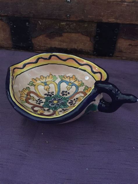 Vintage Mexican Talavera Pottery Bowl Colorful Handled Bowl Etsy