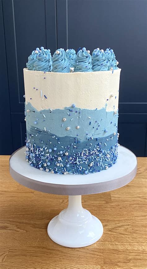 Male Blue Buttercream Birthday Celebration Sprinkle Cake Buttercream