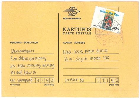 Jual Kartu Pos Post Card Postcard Indonesia Jadul Kuno Dibubuhi Cap Pos