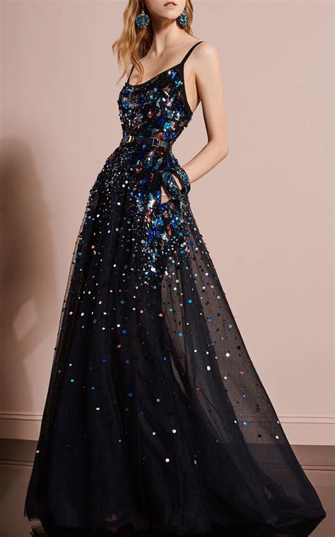 Elie Saab Sequin Embroidered Tulle Gown In Black Lyst