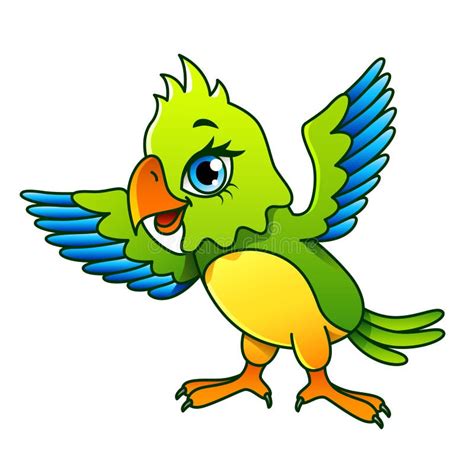 Cute Green Parrot Character Cartoon Illustration Isolated Object On