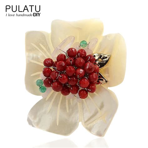 Pulatu Original Handmade Shell Flower Brooches Bunch Pendant Accessories Natural Stone Brooch
