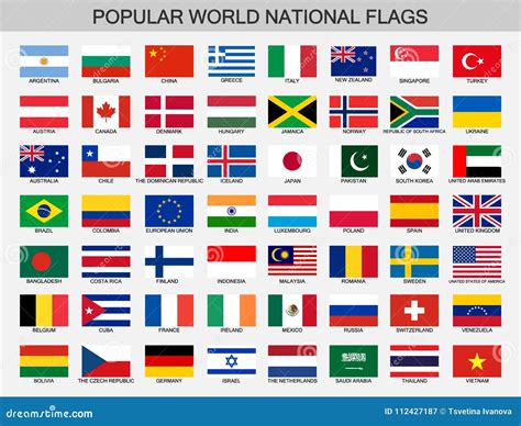 World National Flags Set Official Nations Flag Collection Stock Vector