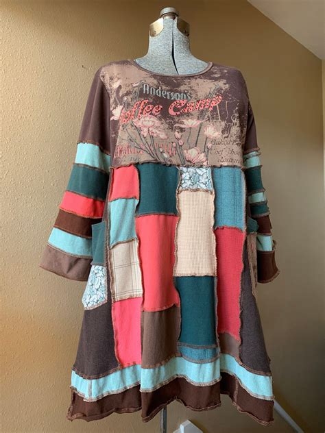 Upcycled Refashioned Tunic Dress Patchwork Cotton Jersey Etsy