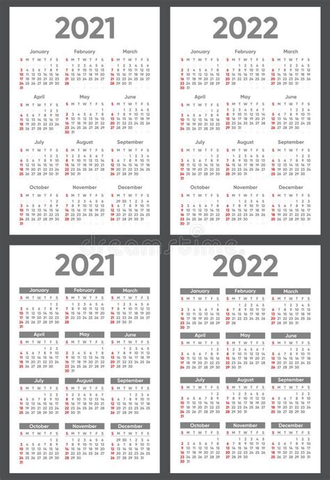 Calendar 2021 2022 Year Week Starts Sunday Vertical Template In