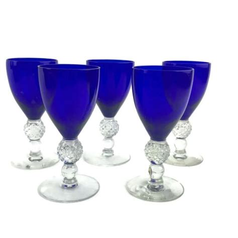 5 Vintage Morgantown Glass Golf Ball Cobalt Ritz Blue Wine Glasses Stems 4 75 B8 Ebay