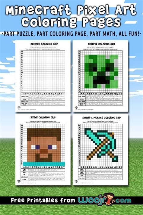 Make pixel art styled work with color by number Minecraft Pixel Art Grid Coloring Pages | Woo! Jr. | Pixel ...