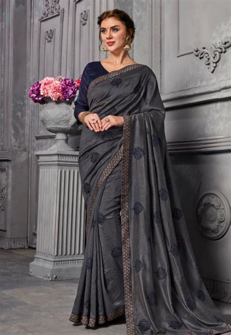 Buy Gray Silk Saree With Blouse 154420 With Blouse Online At Lowest Price From Vast Collection