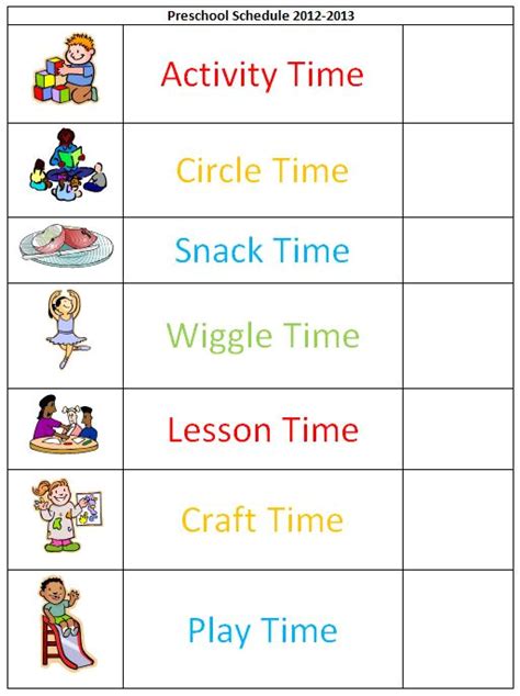 Kindergarten Timetable Template Williamson