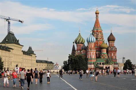 Tourists Walk On The Red Square In Moscow Editorial Photography