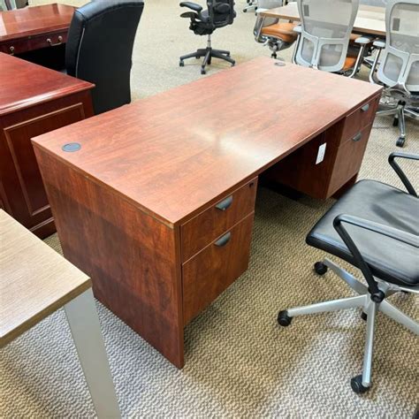 Used 30x60 Laminate Office Desk With 2 Box File Hanging Peds Cherry