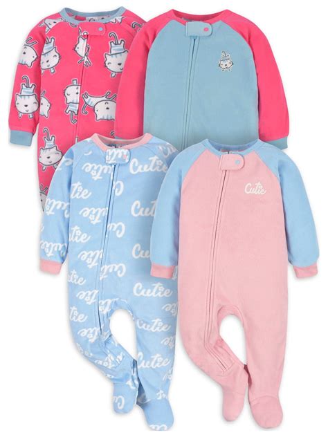 Gerber Baby And Toddler Girl Microfleece Blanket Sleeper Pajamas 4 Pack