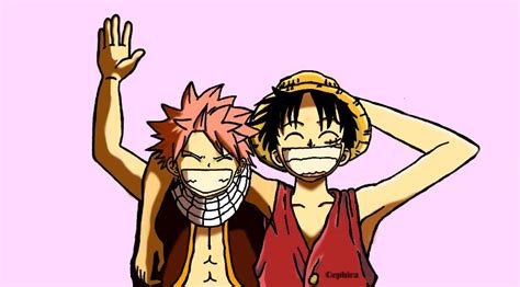Luffy And Natsu Anime Crossover One Piece Fairy Tail Luffy