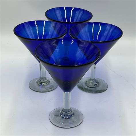set of 2 hand blown mexican martini glasses blue etsy