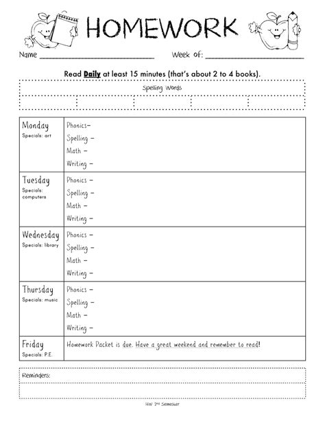 Homework Pages For Kindergarten