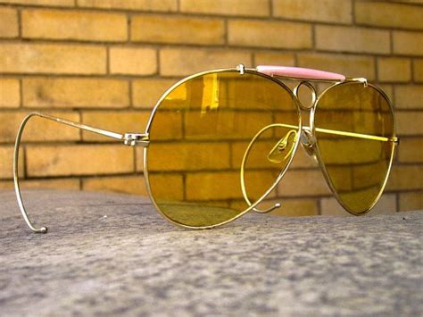 Vintage Aviator Sunglasses Gold Wrap Yellow Glass Lens Shooter Etsy