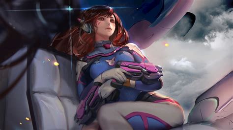 Download 1920x1080 Wallpaper Relaxed Dva Girl Warrior Overwatch