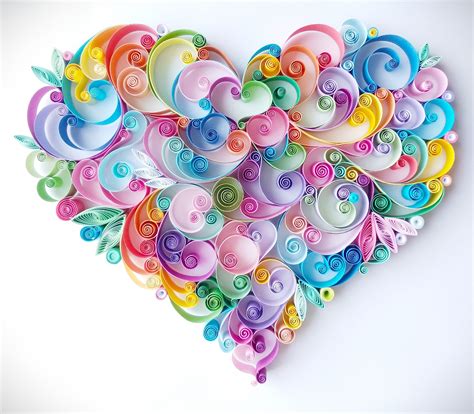 Quilling Paper Art Design Rainbow Heart Handmade T Home Decor