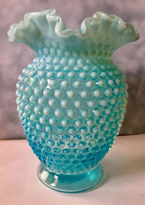 Unique Fenton Glass Blue Hobnail Vase Hadir