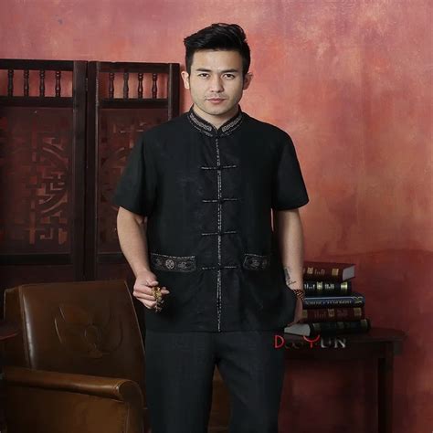 Fashion Black Chinese Traditional Mens 100 Silk Shirt Kung Fu Tops