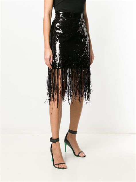 Msgm Sequin Fringed Skirt Black About Icons