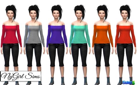 Ribbed Off Shoulder Sweater At Nygirl Sims Sims 4 Updates