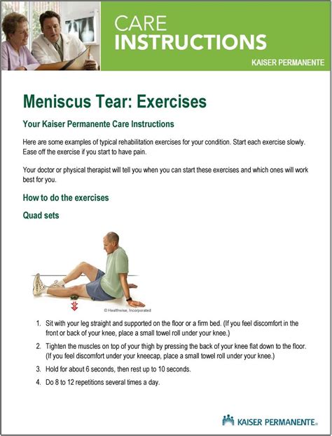 meniscus tear exercises your kaiser permanente care instructions here are some examples of