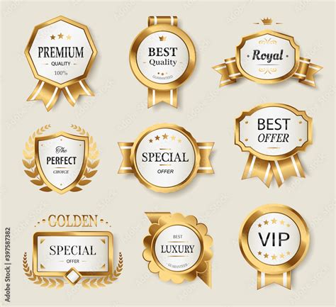 Gold Labels Set Glossy Labels Realistic Elegant Sale Frame Badge And